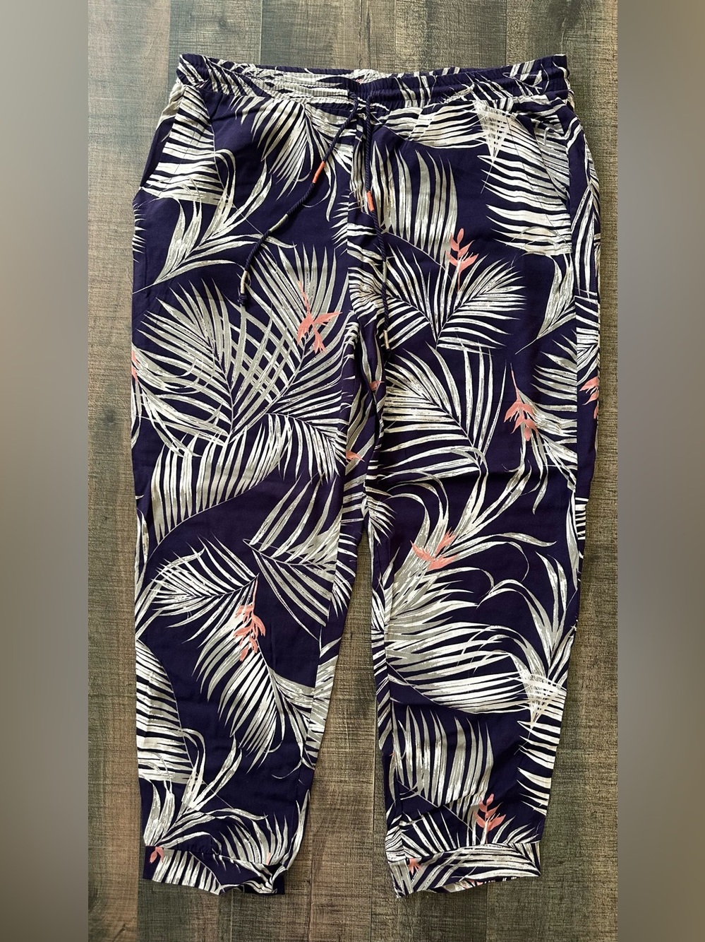 Tavik Navy Wide Leg Palm-Print Joggers